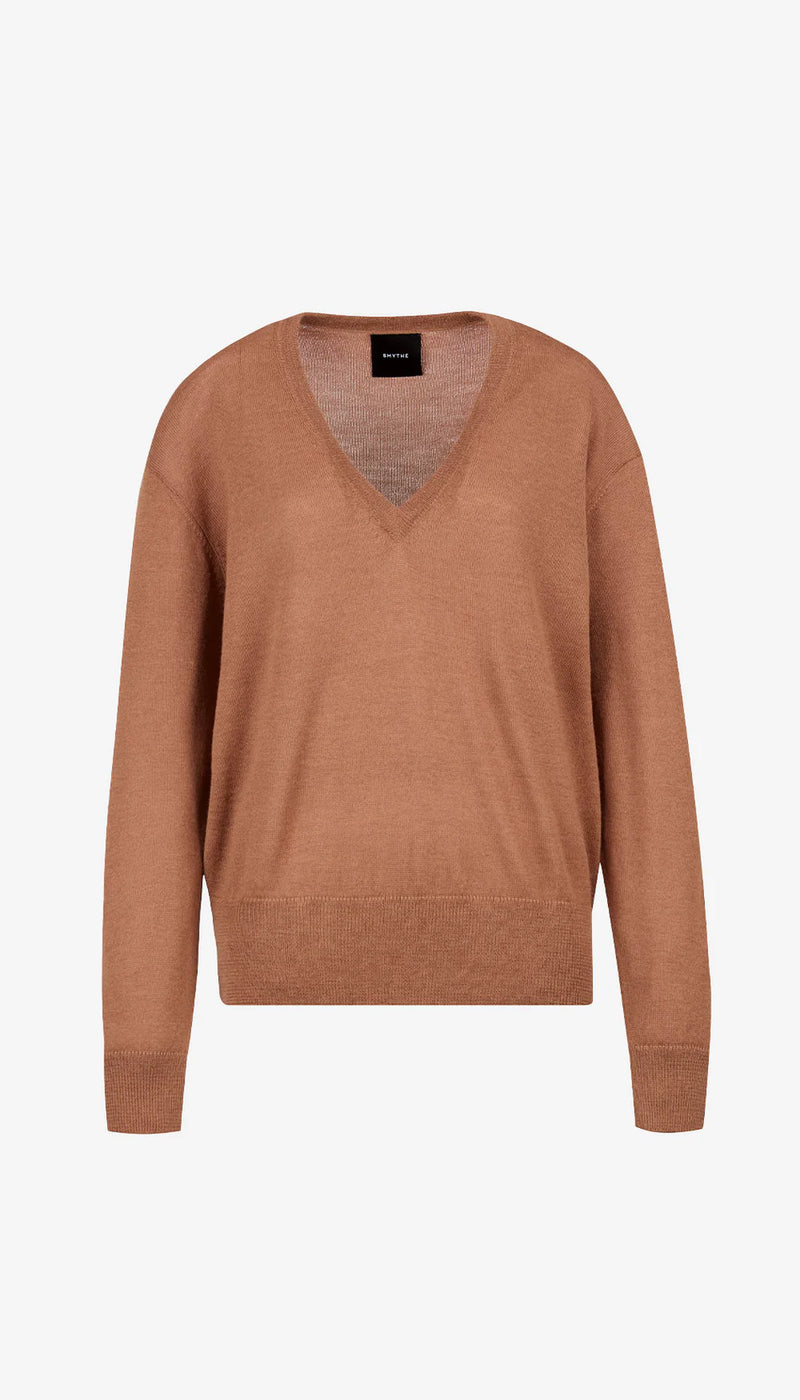Smythe - Boyfriend V-Neck Sweater in Camel
