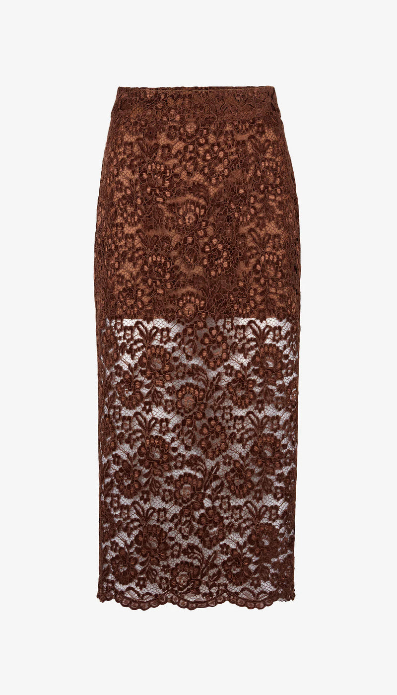 Smythe - Lace Pencil Skirt in Hickory