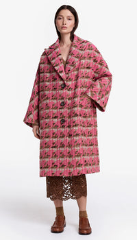 Smythe - Oversized Swing Coat in Pink Houndstooth
