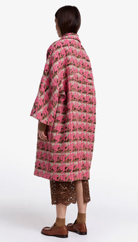 Smythe - Oversized Swing Coat in Pink Houndstooth