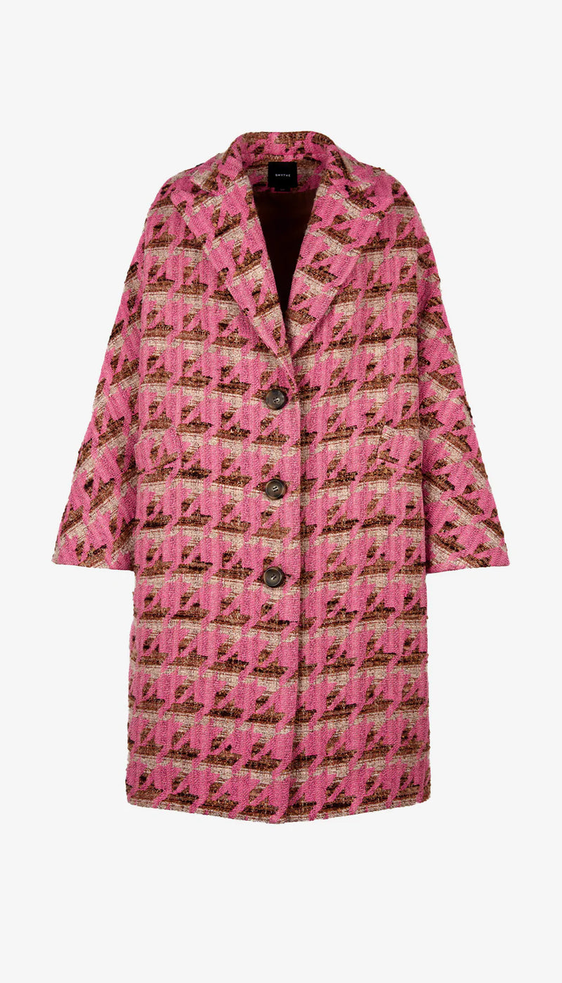 Smythe - Oversized Swing Coat in Pink Houndstooth