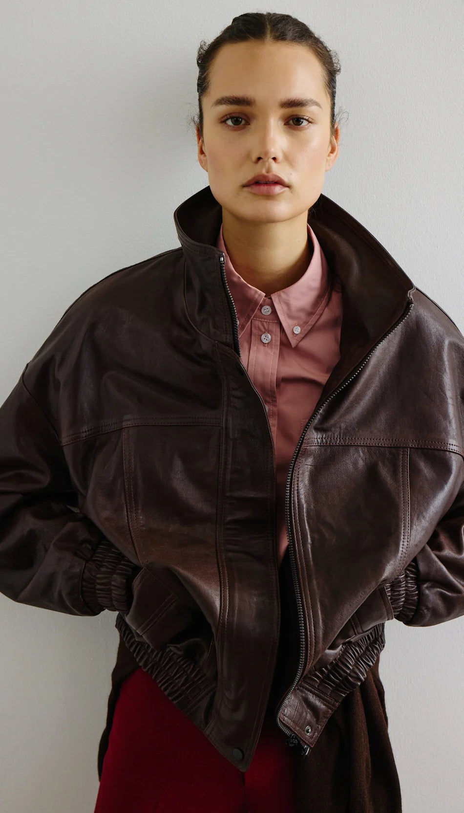 Smythe - Oversized Leather Bomber - Brown