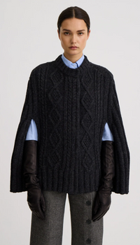 Smythe - Cable-Knit Cape in Charcoal