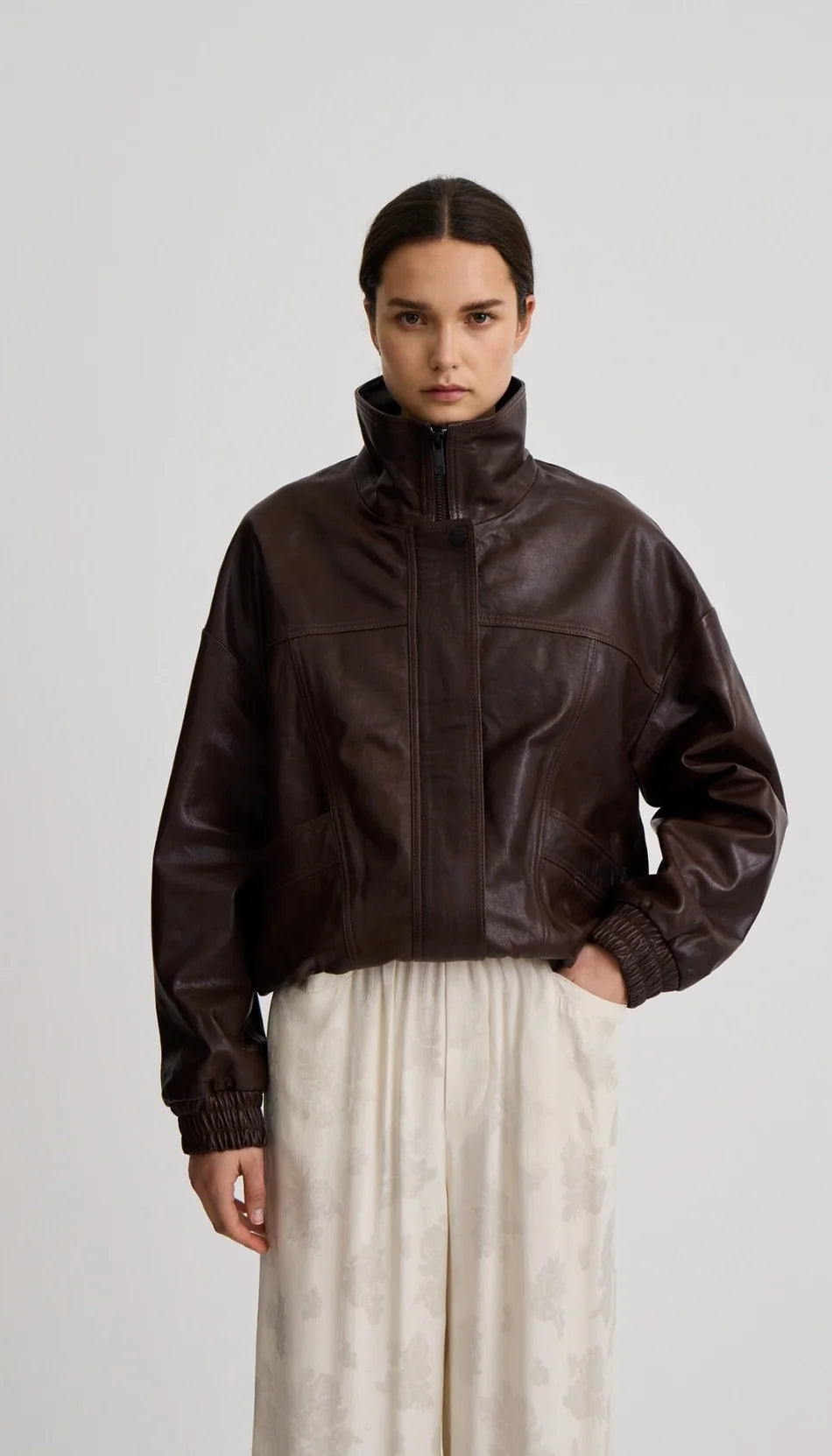 Smythe - Oversized Leather Bomber - Brown