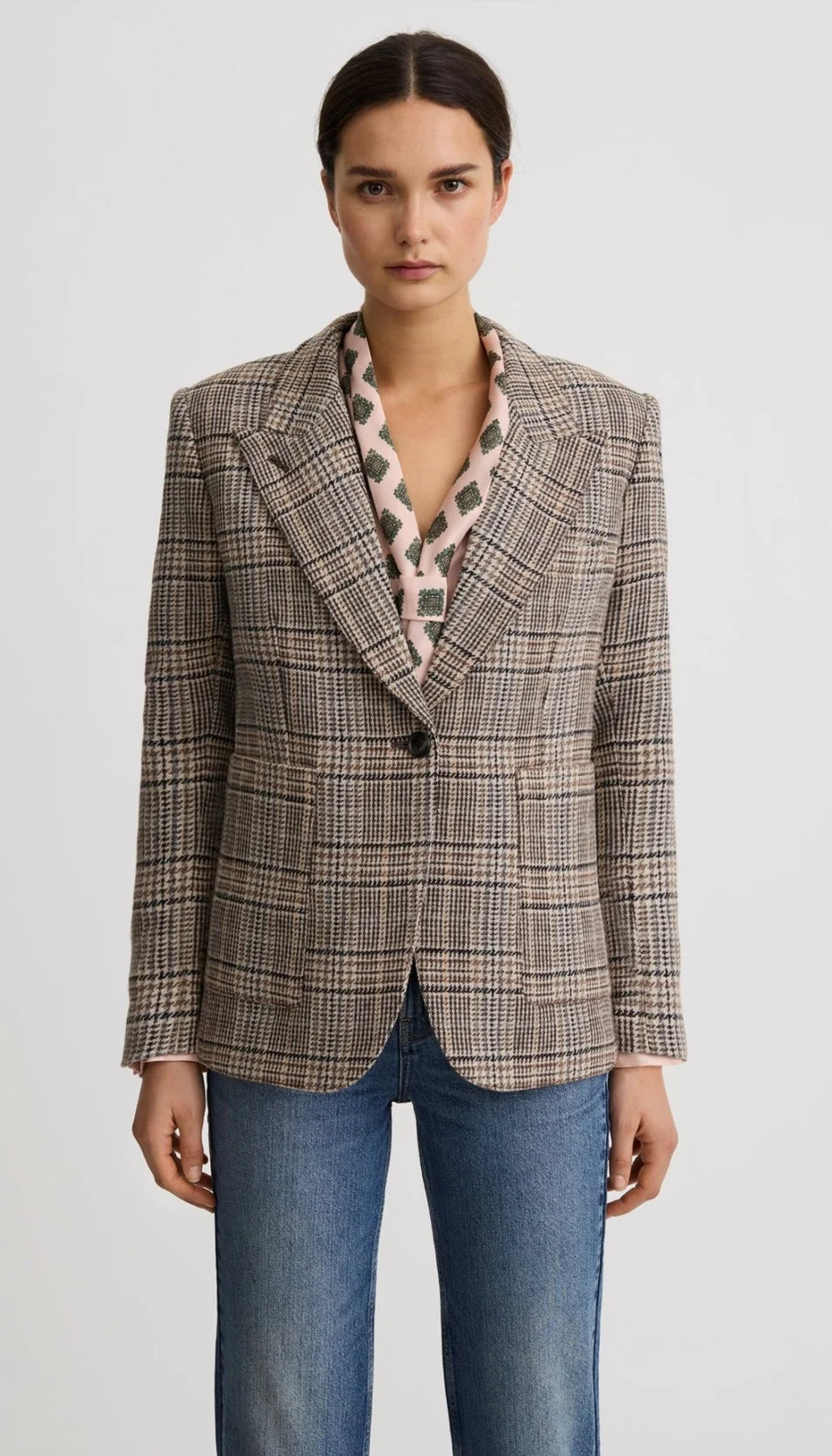Smythe - Patch Pocket 90's Blazer in Neutral Glen Check