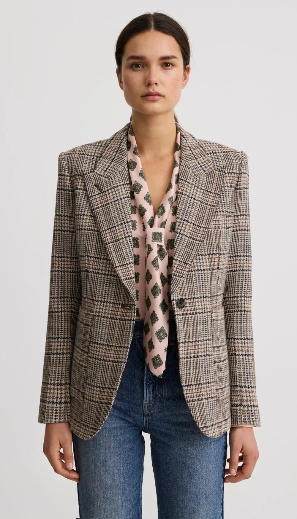 Smythe - Patch Pocket 90's Blazer in Neutral Glen Check