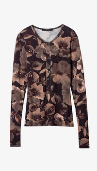 Smythe - Scrunch Sleeve Henley Tee in Carbon Floral
