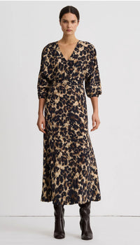 Smythe - V-Neck Flounce Hem Dress in Leopard