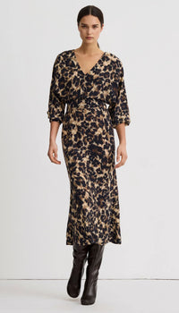 Smythe - V-Neck Flounce Hem Dress in Leopard
