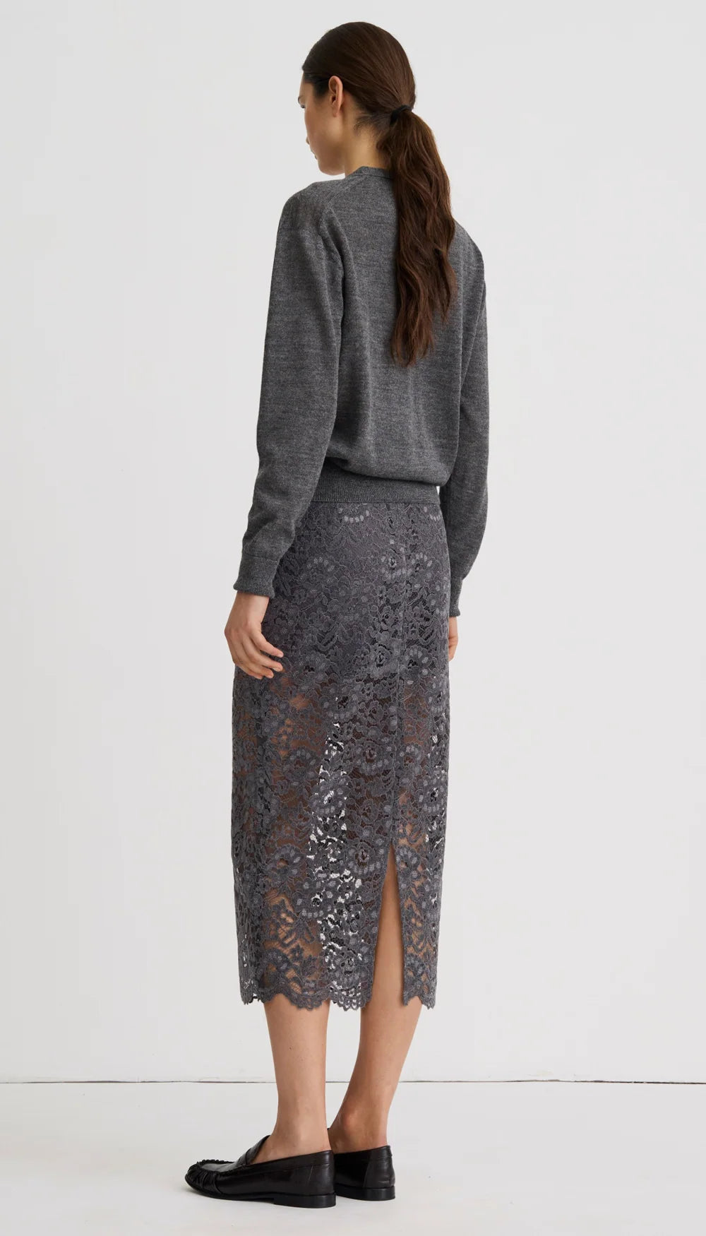 Smythe - Lace Pencil Skirt in Graphite