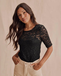 Splendid - Skyler Stretch Lace Top in Black