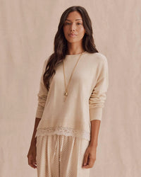 Splendid - Georgie Lace Trim Pullover in Wheat Heather