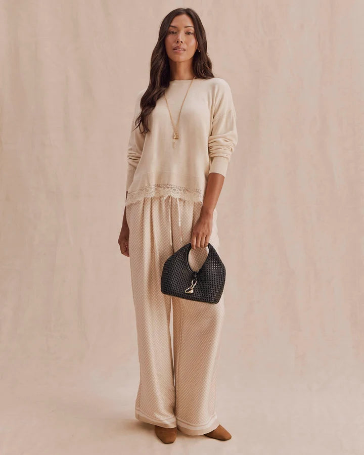 Splendid - Georgie Lace Trim Pullover in Wheat Heather