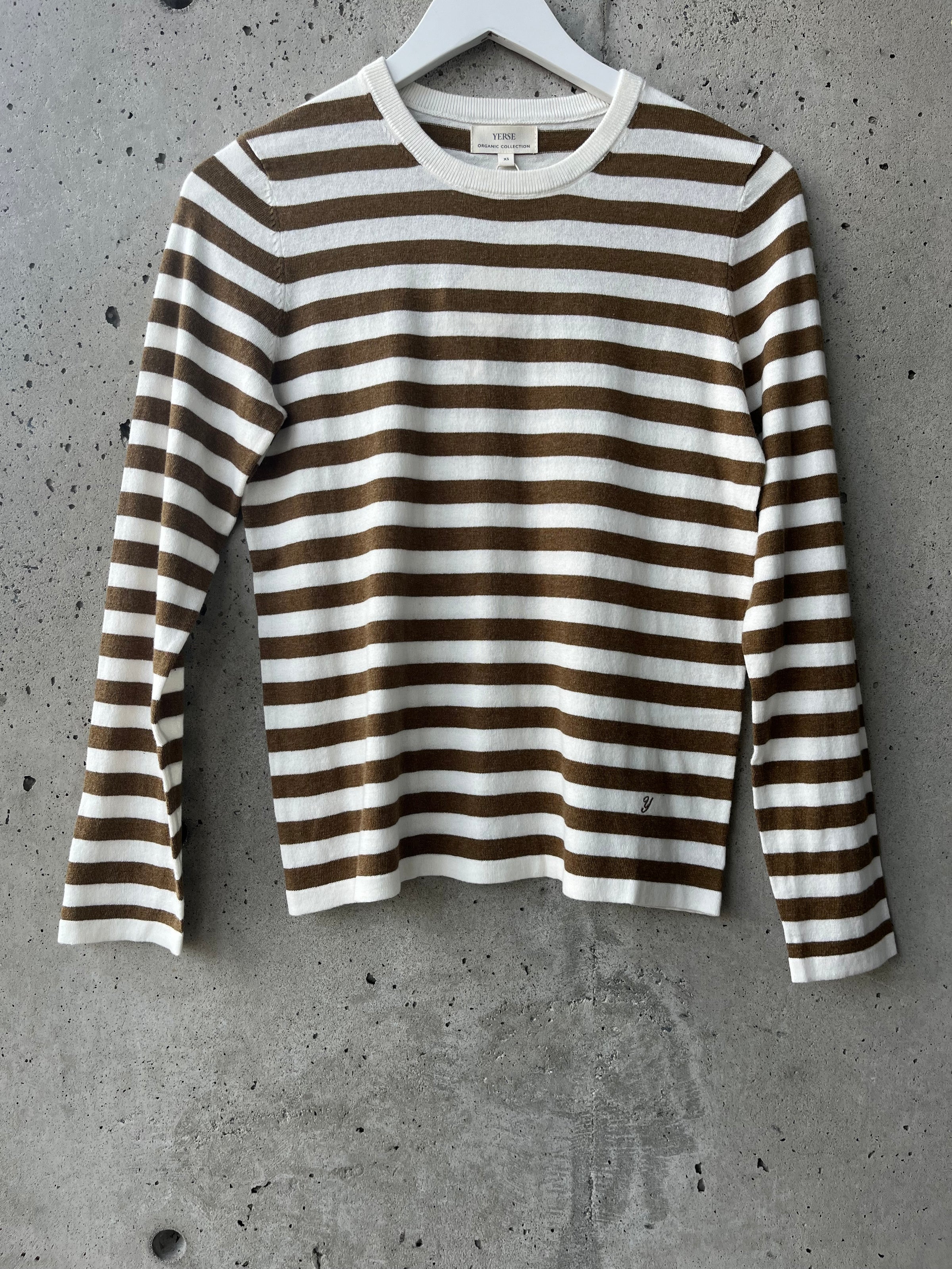 YERSE - Cotton Striped Sweater in Khaki/Crudo