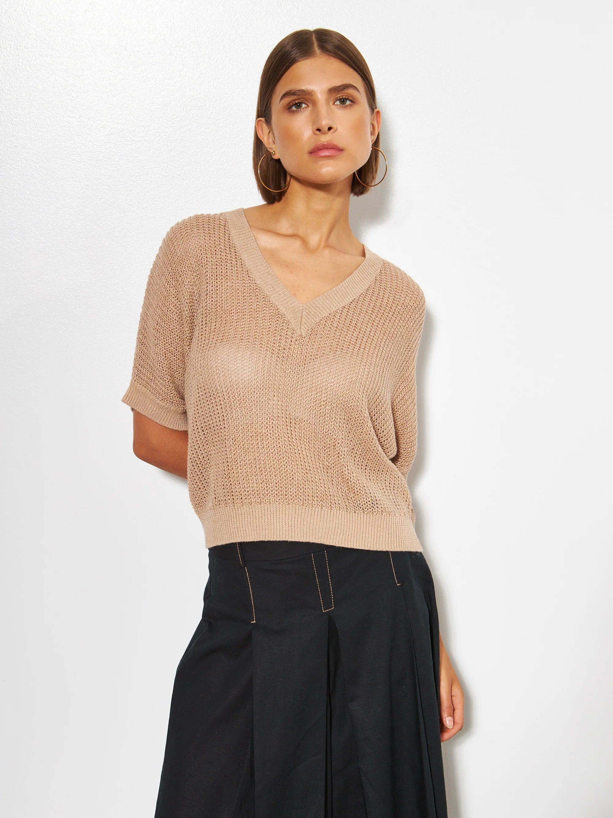 LINE Knitwear - Piper - Sweater V-Neck Top in Driftwood