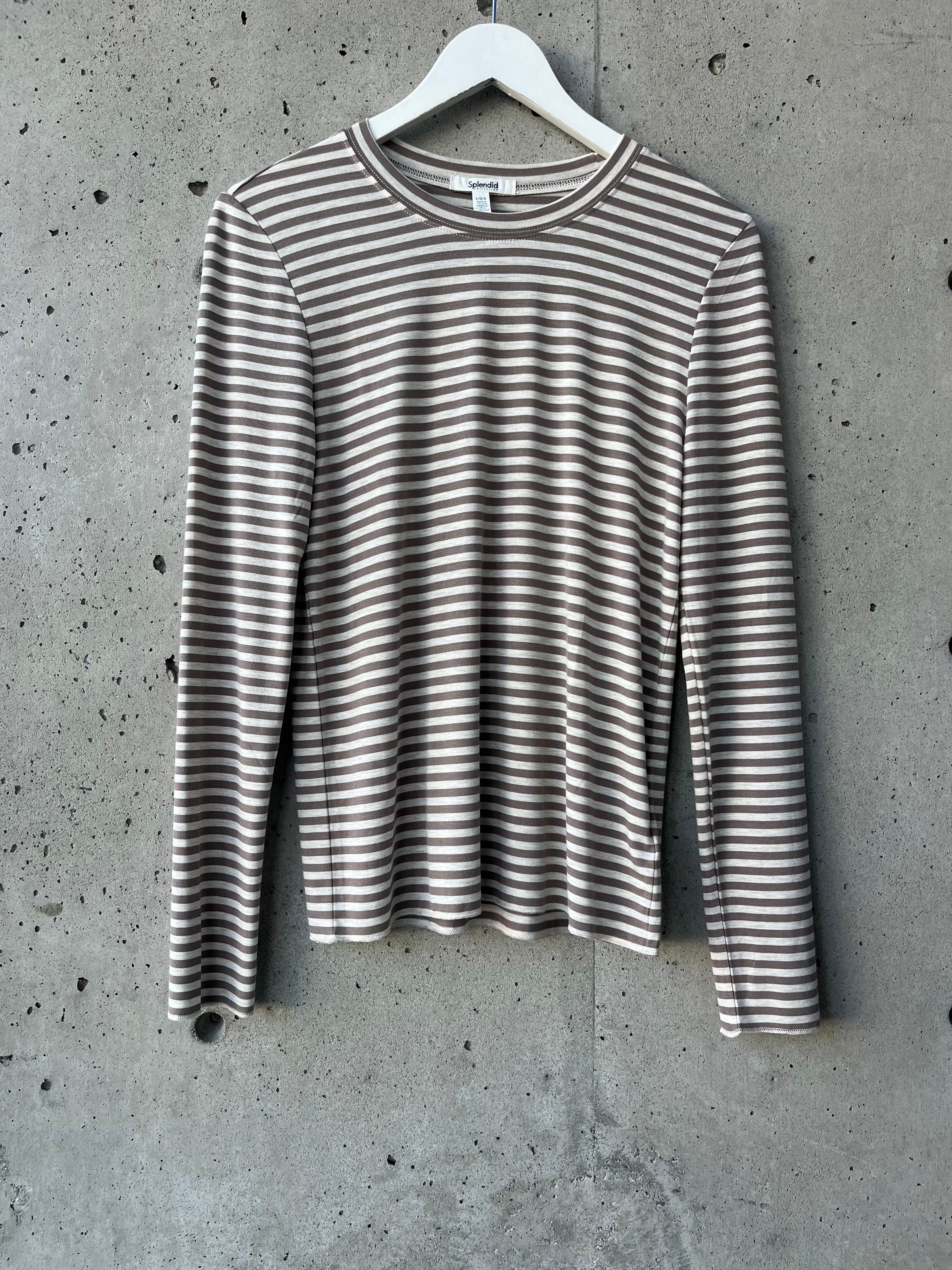 Splendid - Long Sleeve Bamboo Tee in Pale Oak Heather/Cedar Brown