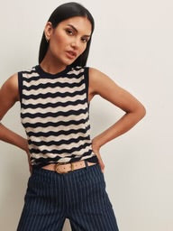 Sanctuary - Everyday Chevron Knit Shell in Inkstorm/Dark Opal