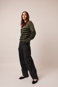 LINE Knitwear - Floralie Striped Sweater in Sage Twist