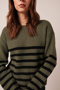 LINE Knitwear - Floralie Striped Sweater in Sage Twist