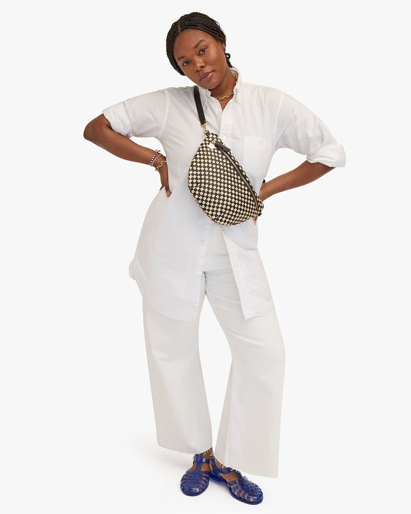 Clare V. - Grande Fanny Woven Checker in Cream/Black