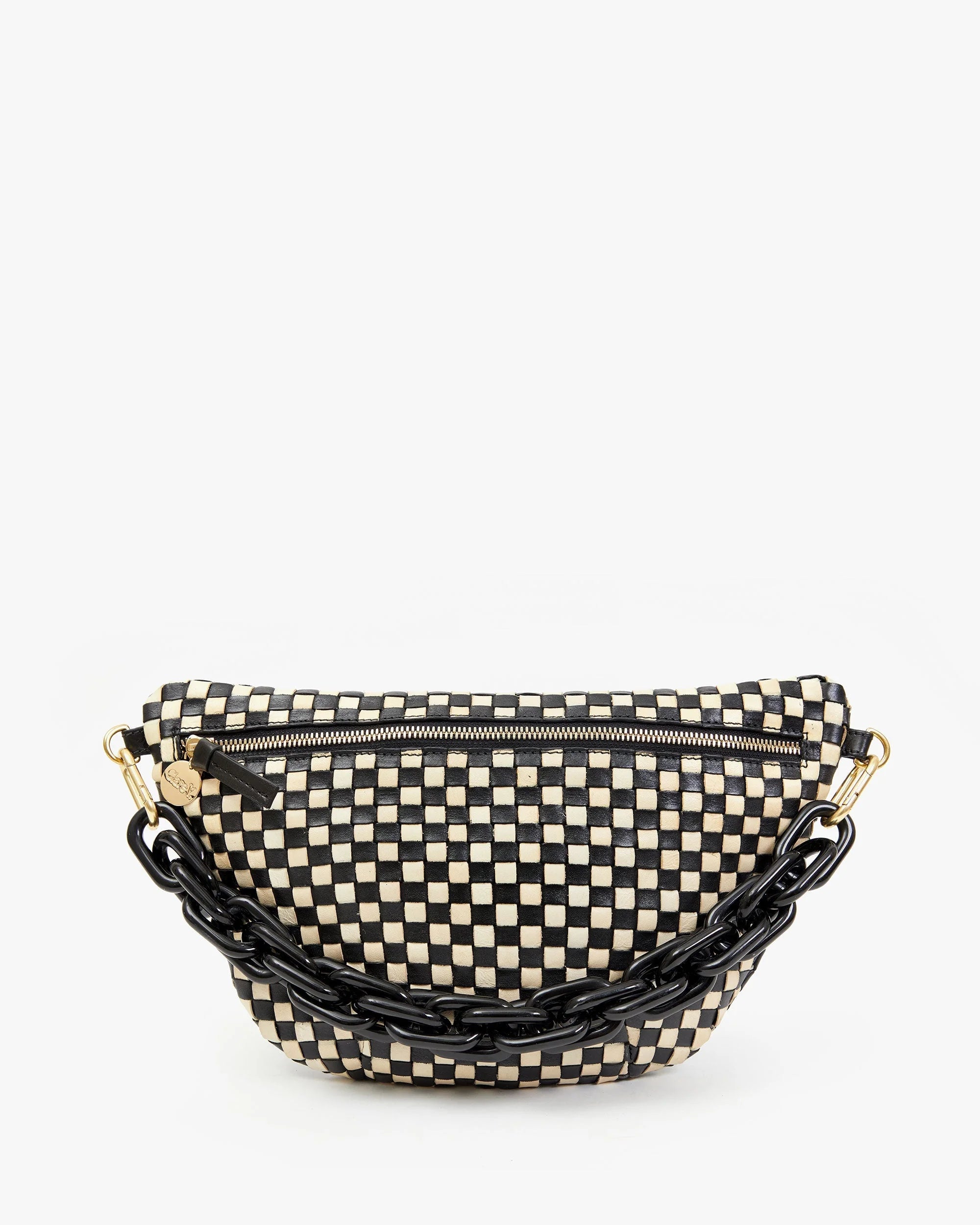 Clare V. - Grande Fanny Woven Checker in Cream/Black