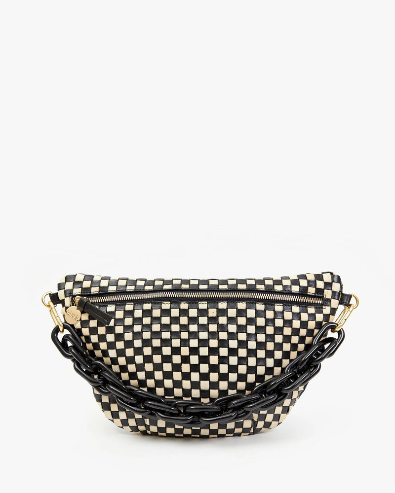 Clare V. - Grande Fanny Woven Checker in Cream/Black