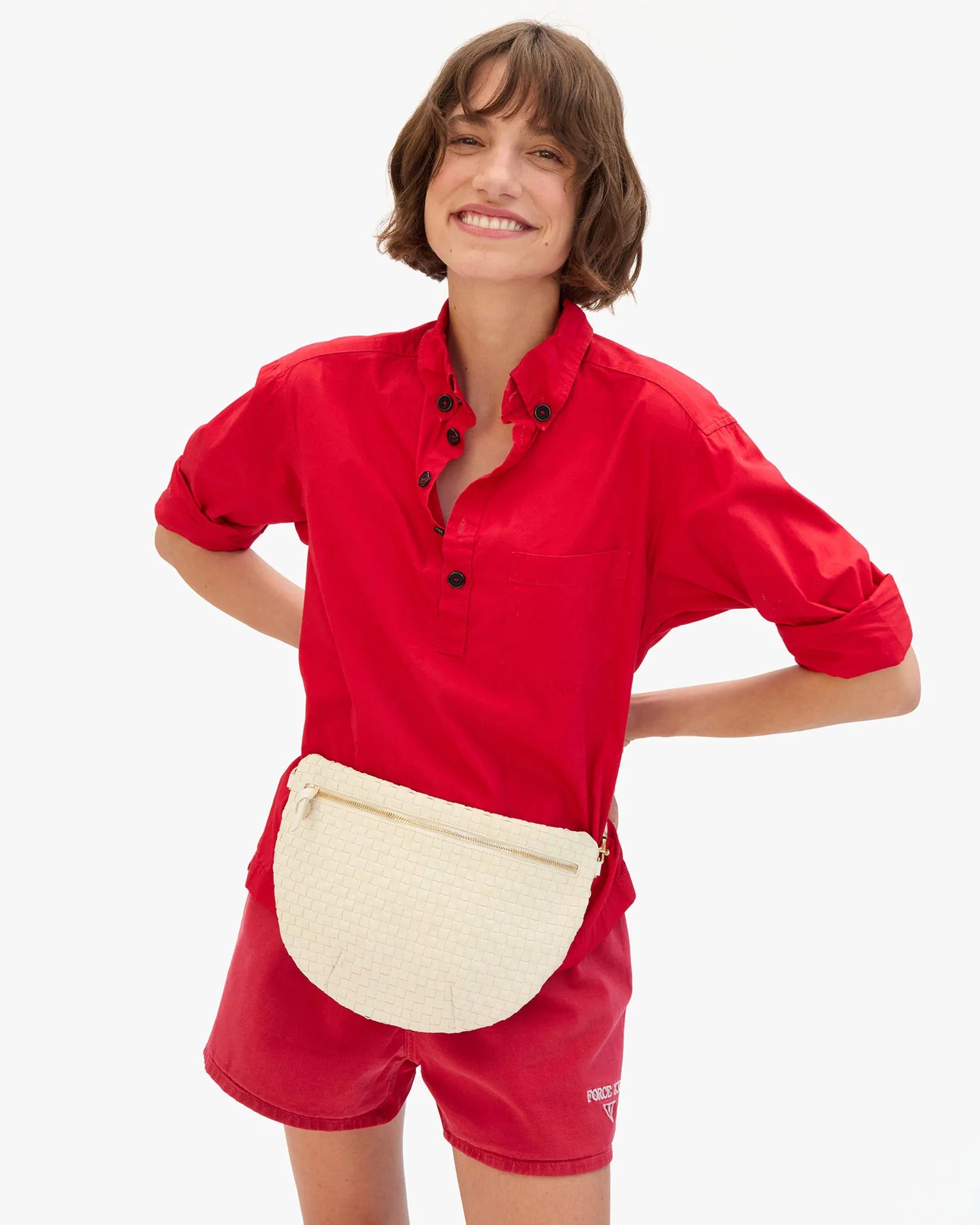 Clare V. - Grande Fanny in Woven Checker Cream