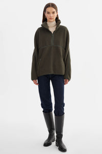 LAMARQUE - Helsa - Polar Fleece Pullover in Dark Olive
