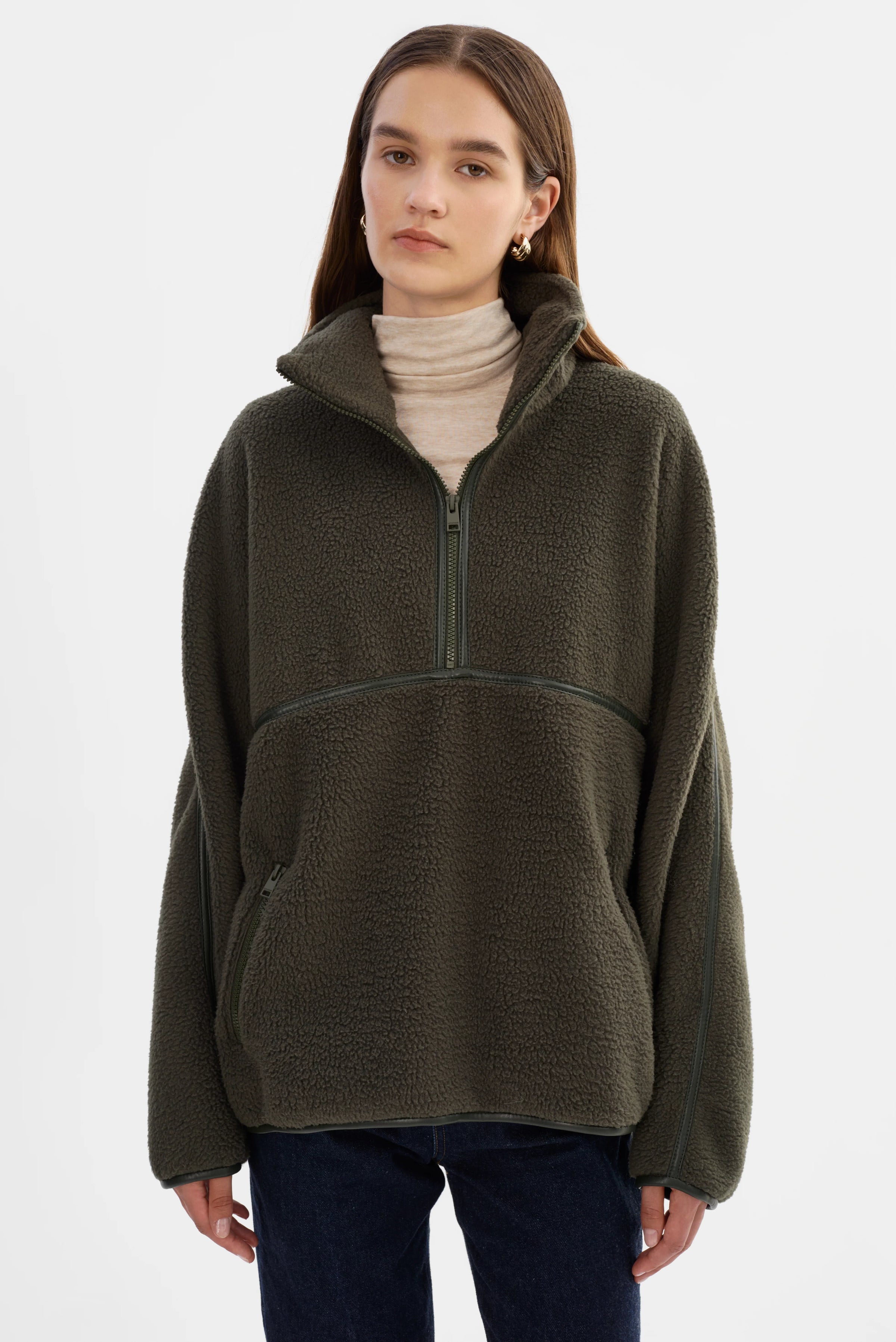LAMARQUE - Helsa - Polar Fleece Pullover in Dark Olive