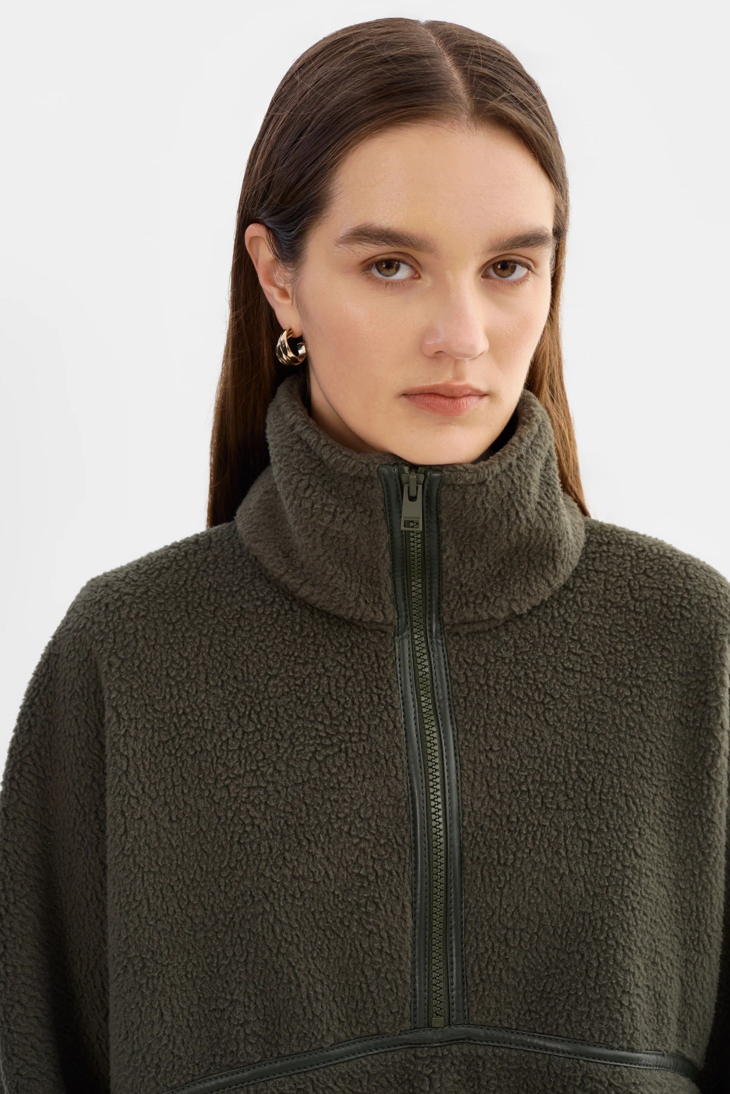 LAMARQUE - Helsa - Polar Fleece Pullover in Dark Olive
