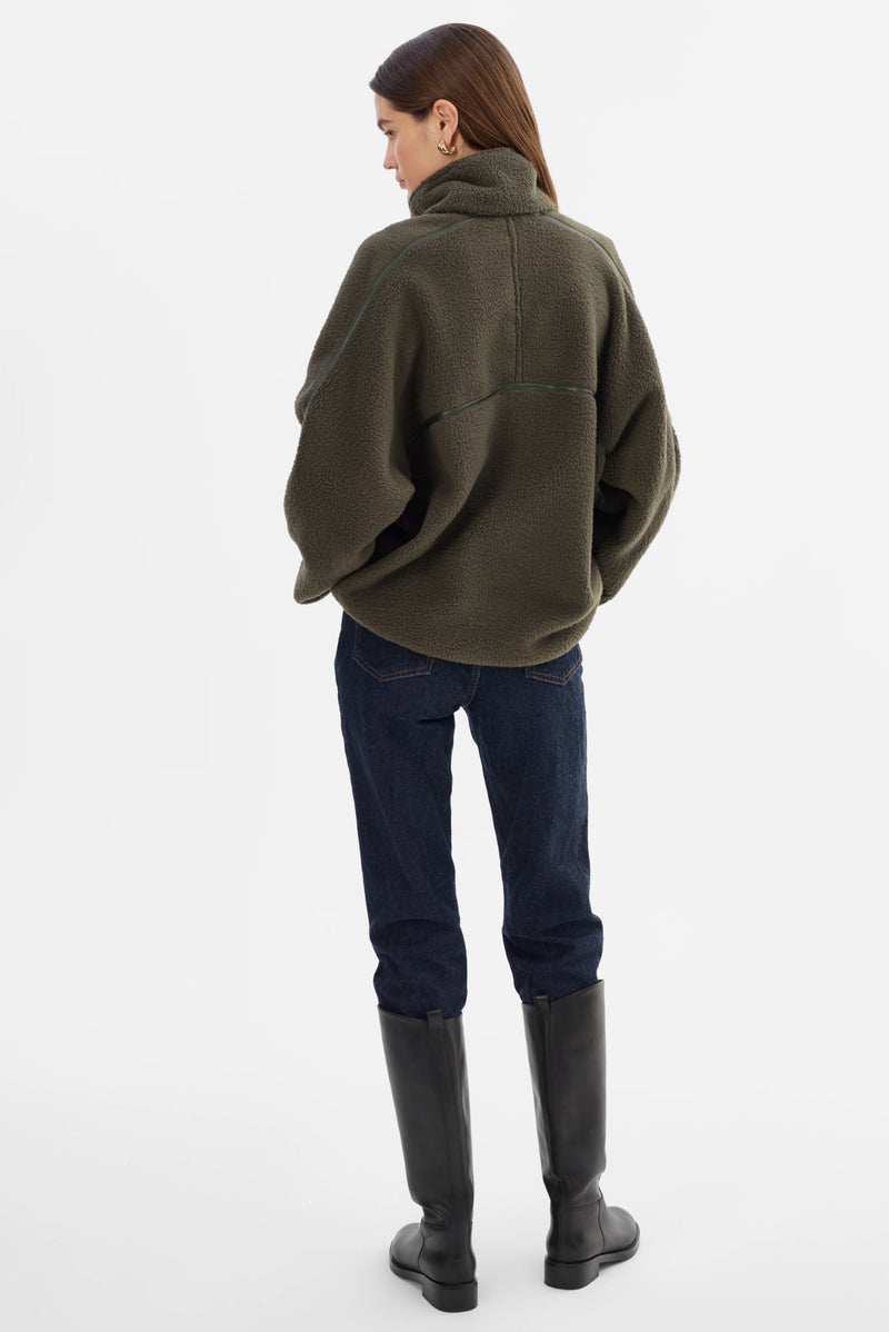 LAMARQUE - Helsa - Polar Fleece Pullover in Dark Olive