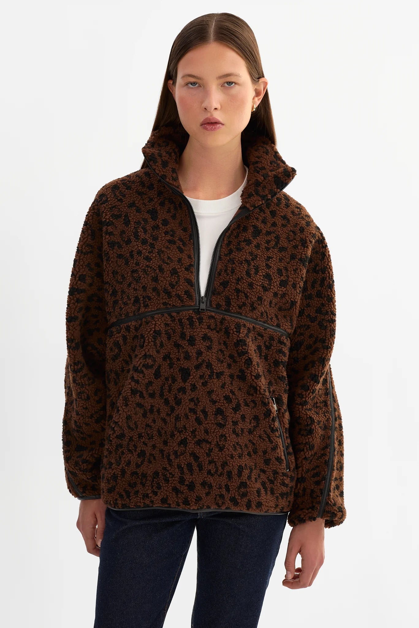 LAMARQUE - Helsa Knit Polar Fleece Pullover in Leopard