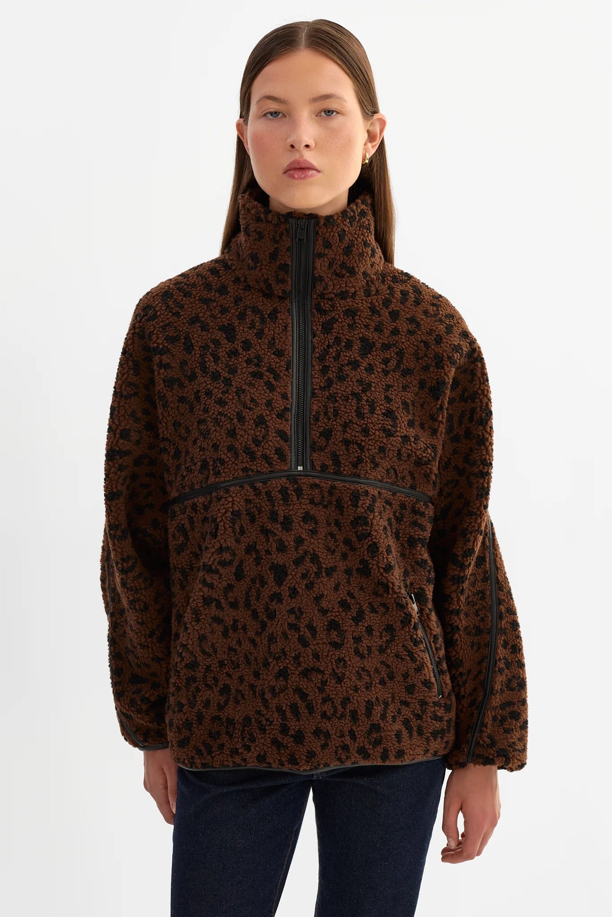 LAMARQUE - Helsa Knit Polar Fleece Pullover in Leopard