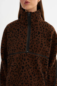 LAMARQUE - Helsa Knit Polar Fleece Pullover in Leopard