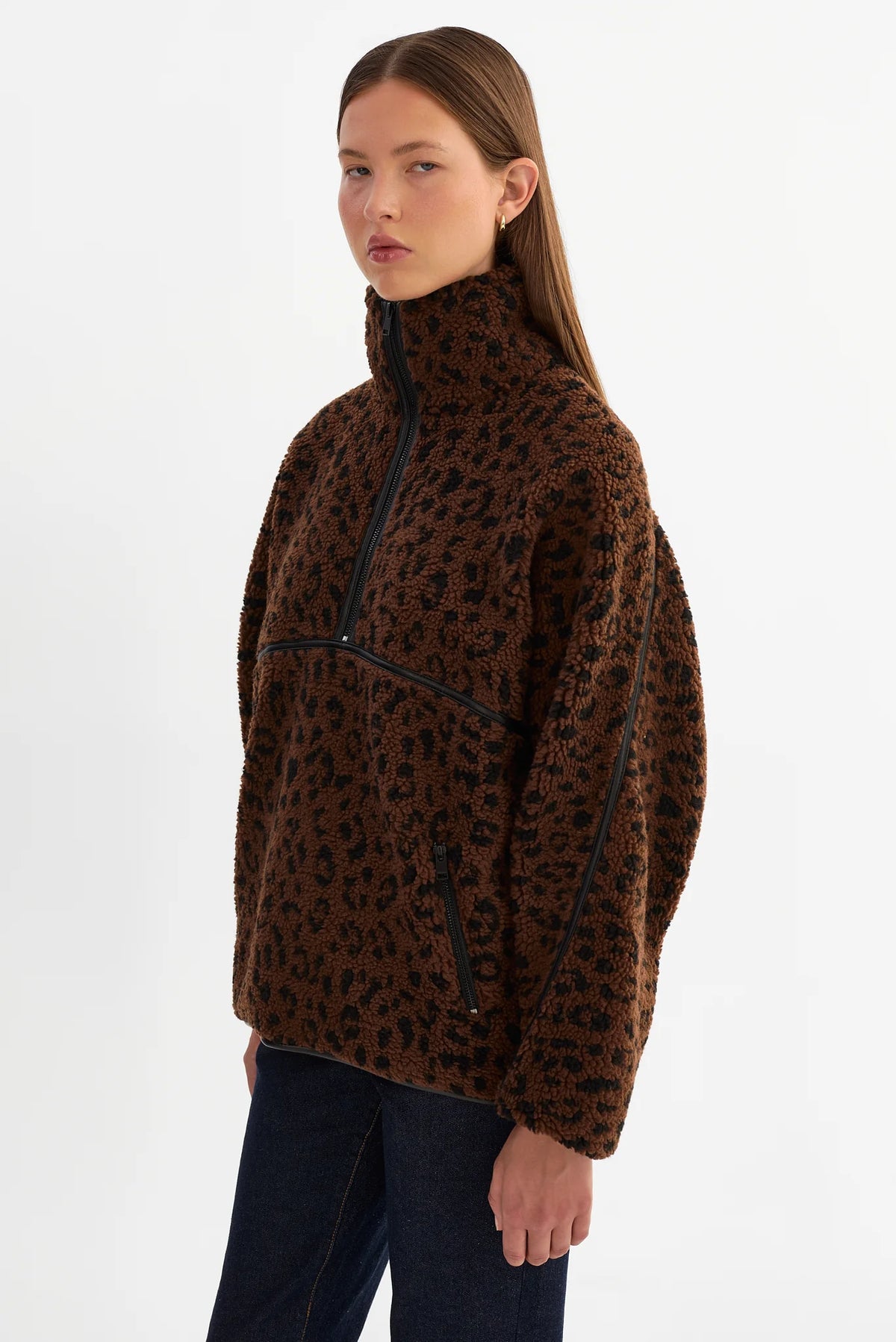 LAMARQUE - Helsa Knit Polar Fleece Pullover in Leopard