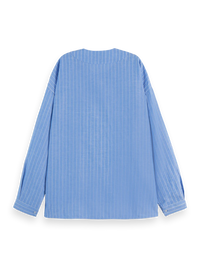 Scotch & Soda - Cotton Linen Bib Shirt in Blue and White Pin Stripe