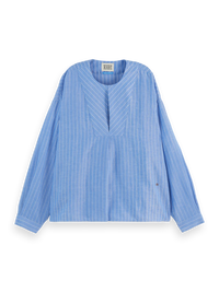 Scotch & Soda - Cotton Linen Bib Shirt in Blue and White Pin Stripe