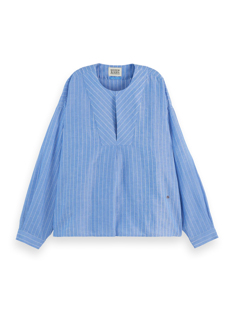 Scotch & Soda - Cotton Linen Bib Shirt in Blue and White Pin Stripe