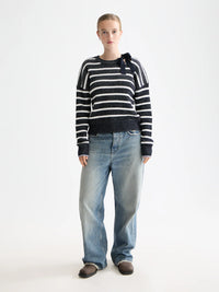 Scotch & Soda - Stripe Tie Neck Pullover in Sky Captain Stripe