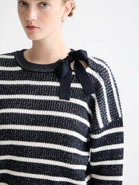 Scotch & Soda - Stripe Tie Neck Pullover in Sky Captain Stripe