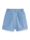 Scotch & Soda - High Rise Linen Shorts in Blue and White Pin Stripe