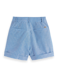 Scotch & Soda - High Rise Linen Shorts in Blue and White Pin Stripe