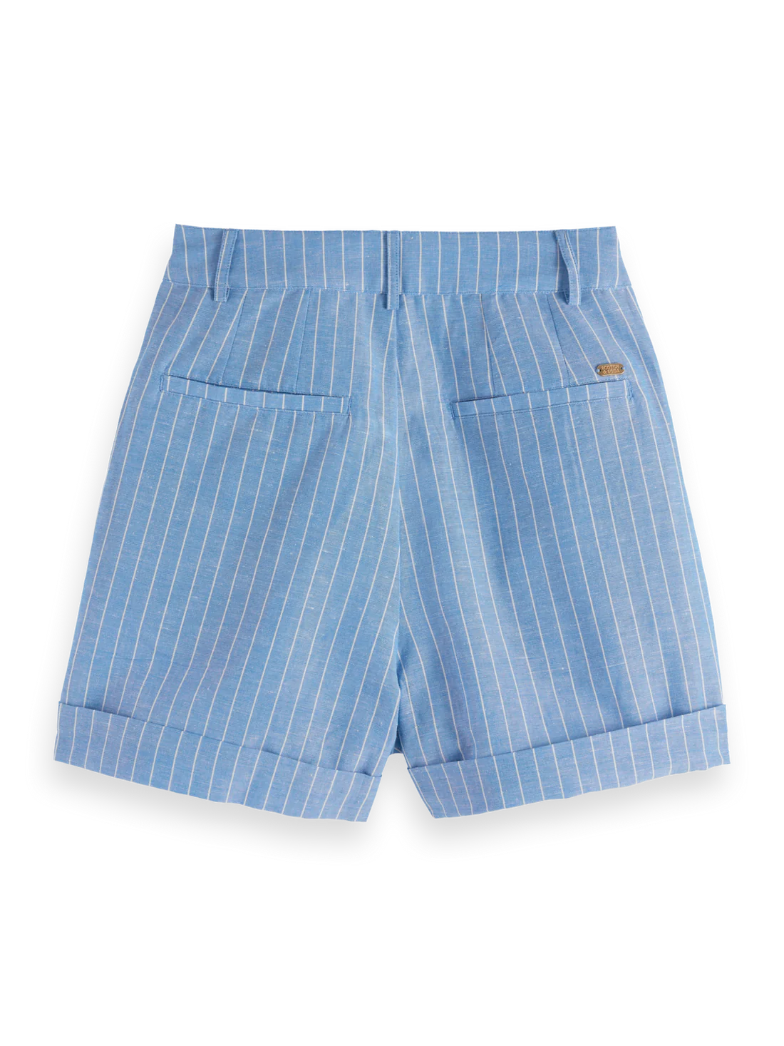 Scotch & Soda - High Rise Linen Shorts in Blue and White Pin Stripe
