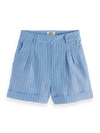 Scotch & Soda - High Rise Linen Shorts in Blue and White Pin Stripe