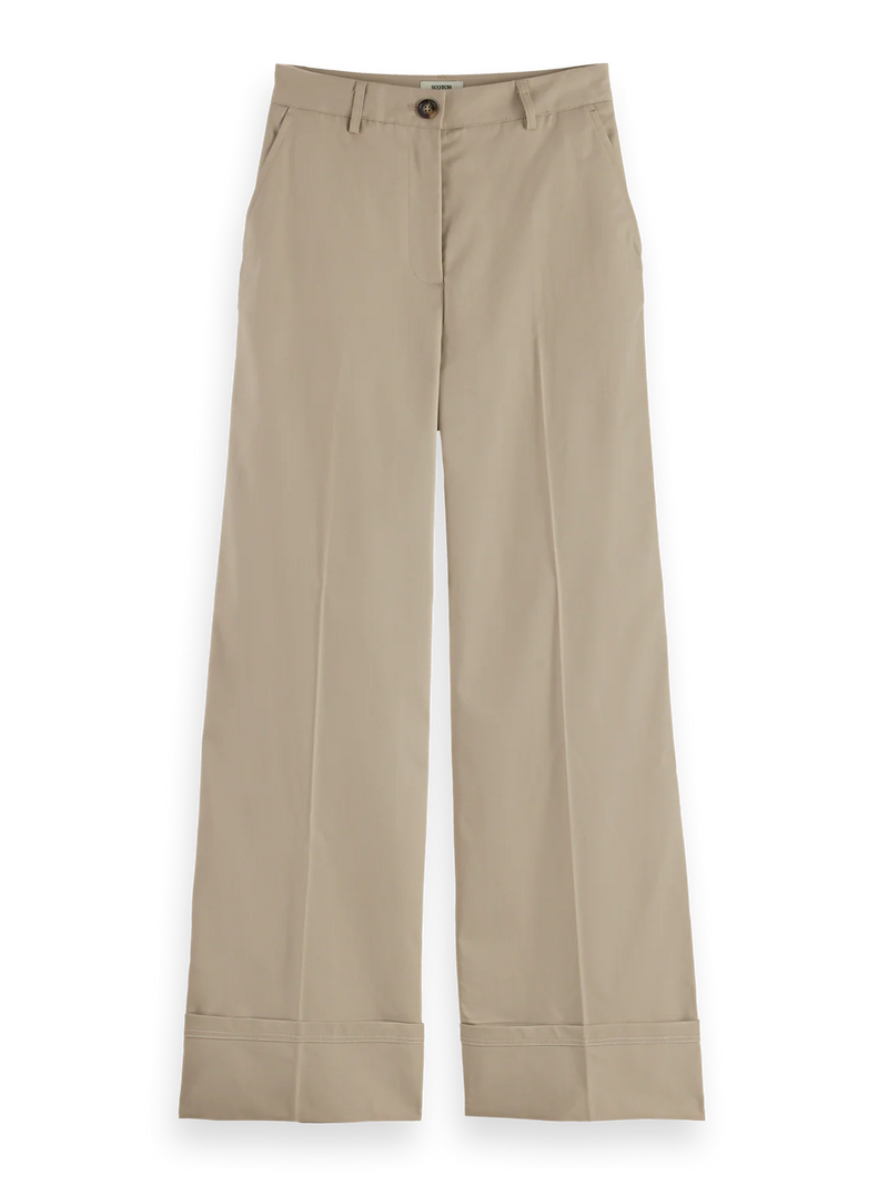 Scotch & Soda - Luca High Rise Wide Leg Cuff Chino Pant in Plaza Taupe