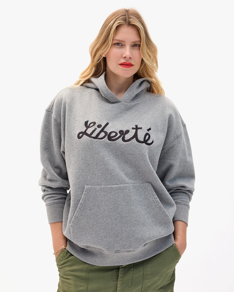 Clare V. - Hoodie in Grey Melange Embroidered Liberté