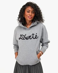 Clare V. - Hoodie in Grey Melange Embroidered Liberté
