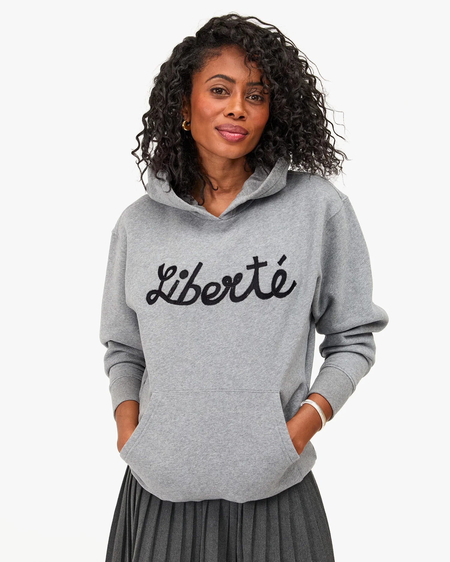 Clare V. - Hoodie in Grey Melange Embroidered Liberté