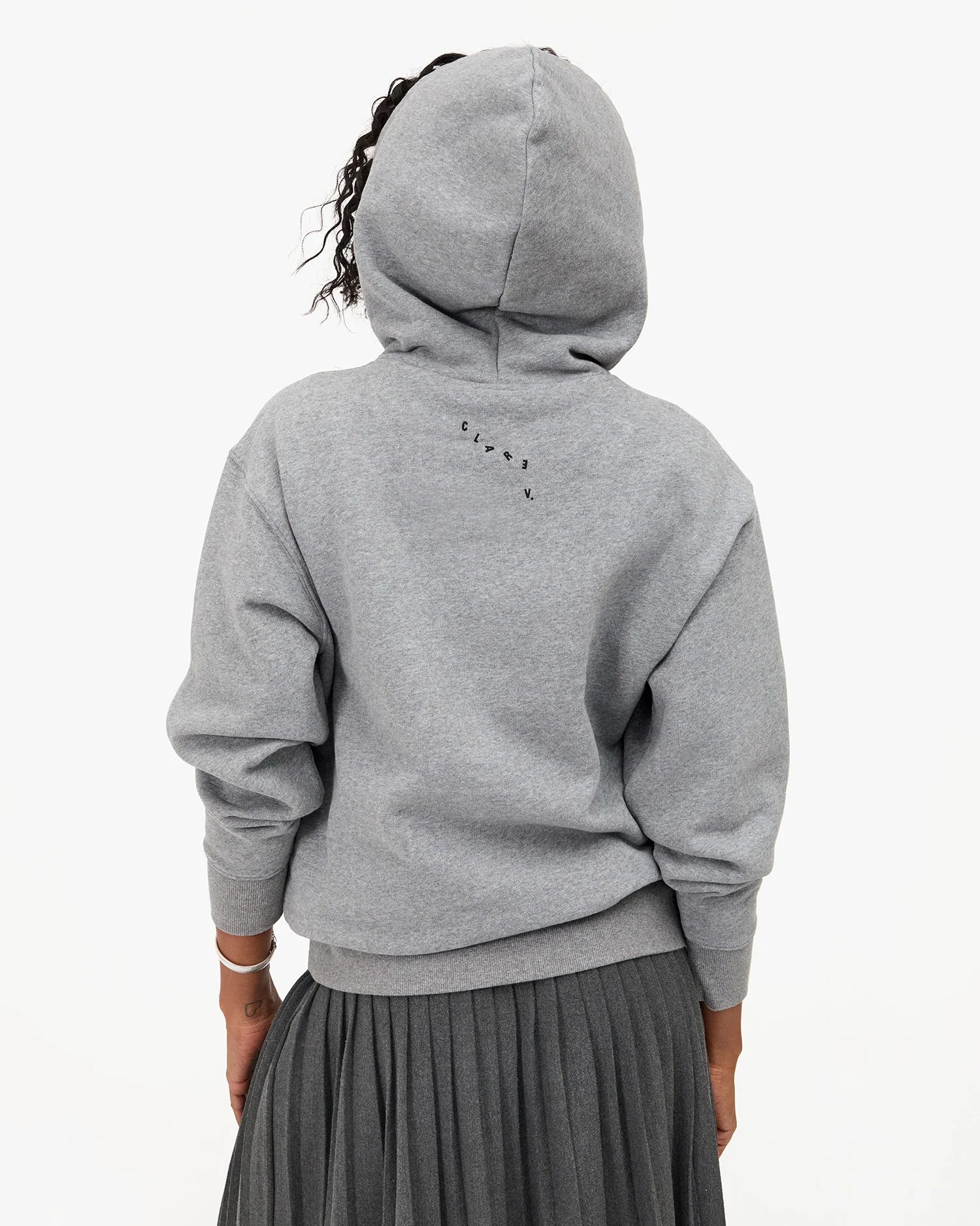 Clare V. - Hoodie in Grey Melange Embroidered Liberté