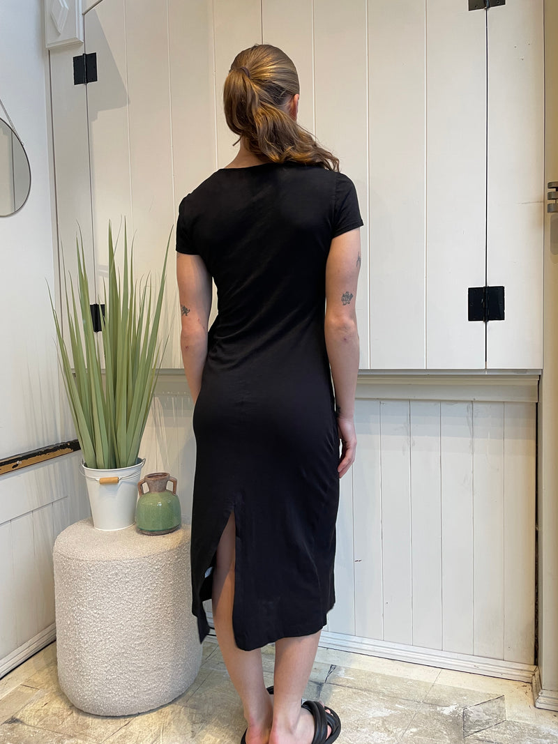 Velvet - Darcy - Cotton Slub Side Tie Dress in Black